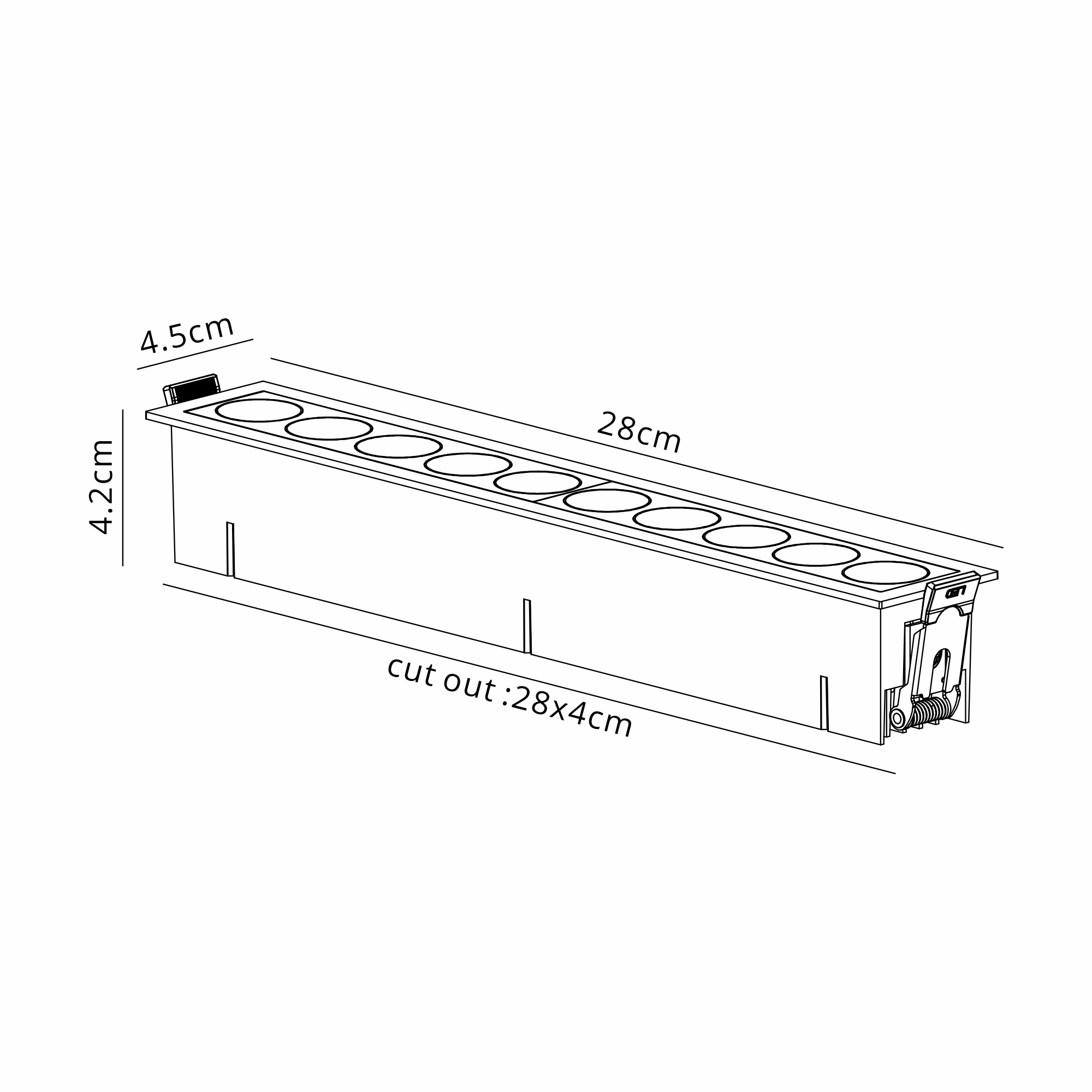 M9135  Blau Linear Recessed Spotlight 10 Light, 24W LED, 3000K, 1680lm, Cut Out: L:280mm x W:40mm, Black, Driver Included